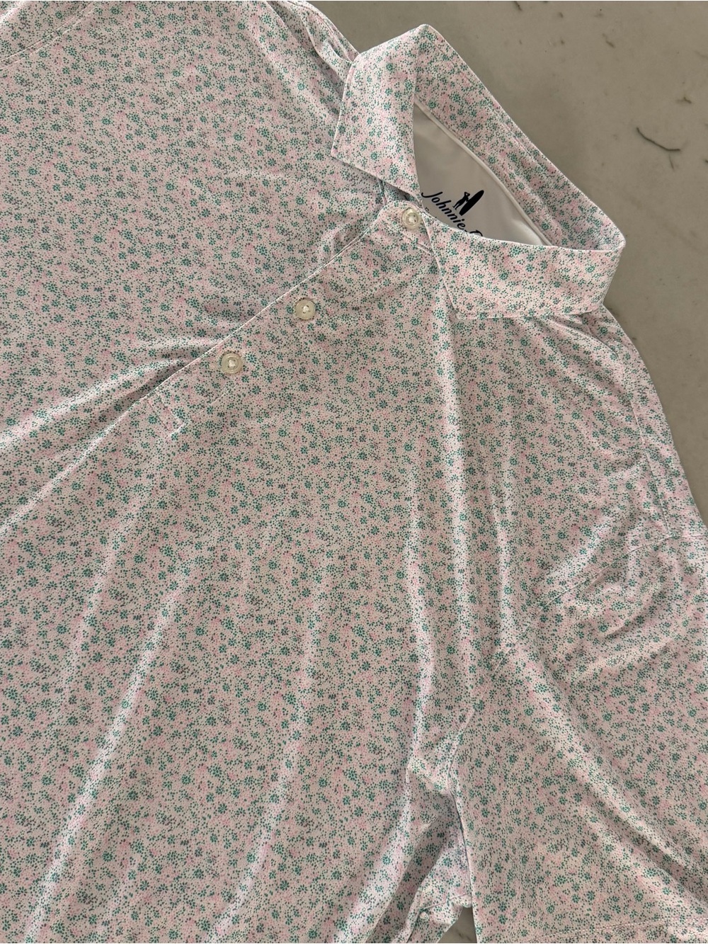 Johnnie-O Featherweight White Pink Floral Golf Polo Large